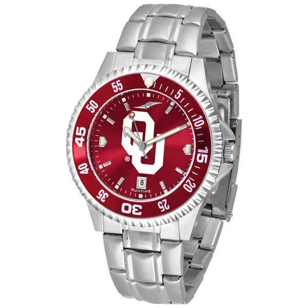Oklahoma Sooners Mens Competitor AnoChrome Steel Band Watch w/ Colored Bezel