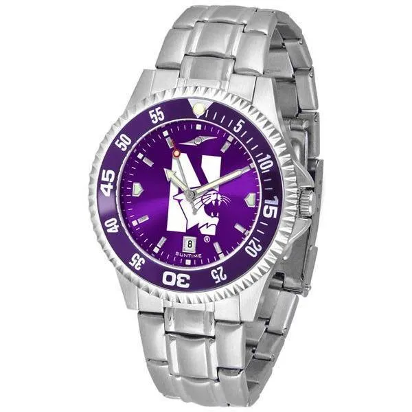Northwestern Wildcats Mens Competitor AnoChrome Steel Band Watch w/ Colored Bezel