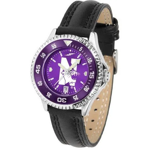 Northwestern Wildcats Ladies Competitor Ano Poly/Leather Band Watch w/ Colored Bezel
