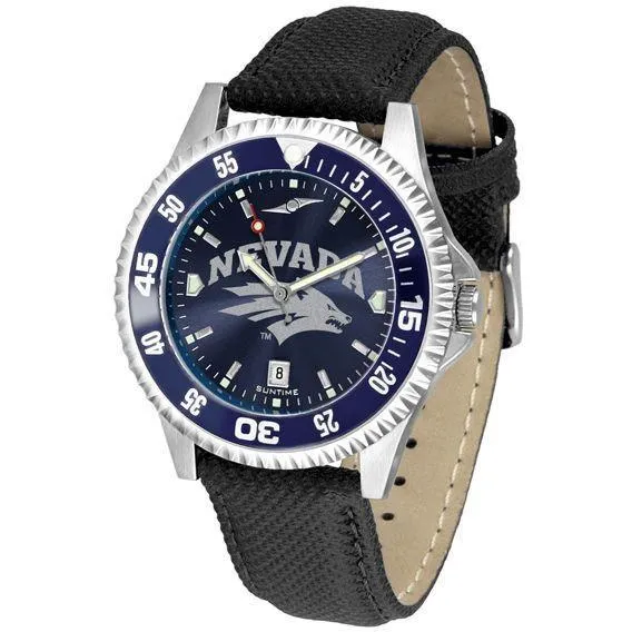 Nevada Wolfpack Mens Competitor Ano Poly/Leather Band Watch w/ Colored Bezel