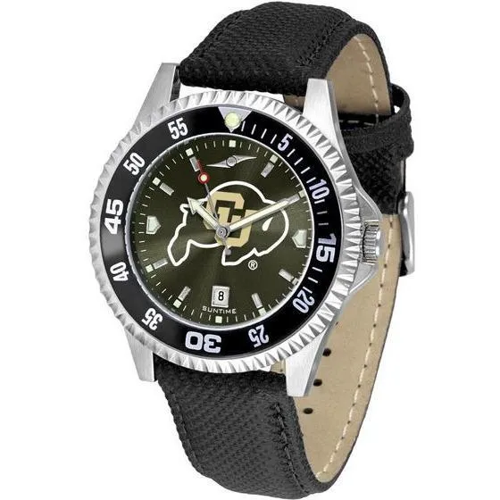 Colorado Buffaloes Mens Competitor Ano Poly/Leather Band Watch w/ Colored Bezel