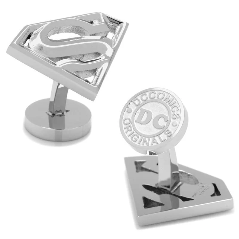 Stainless Steel Beveled Superman Shield Cufflinks