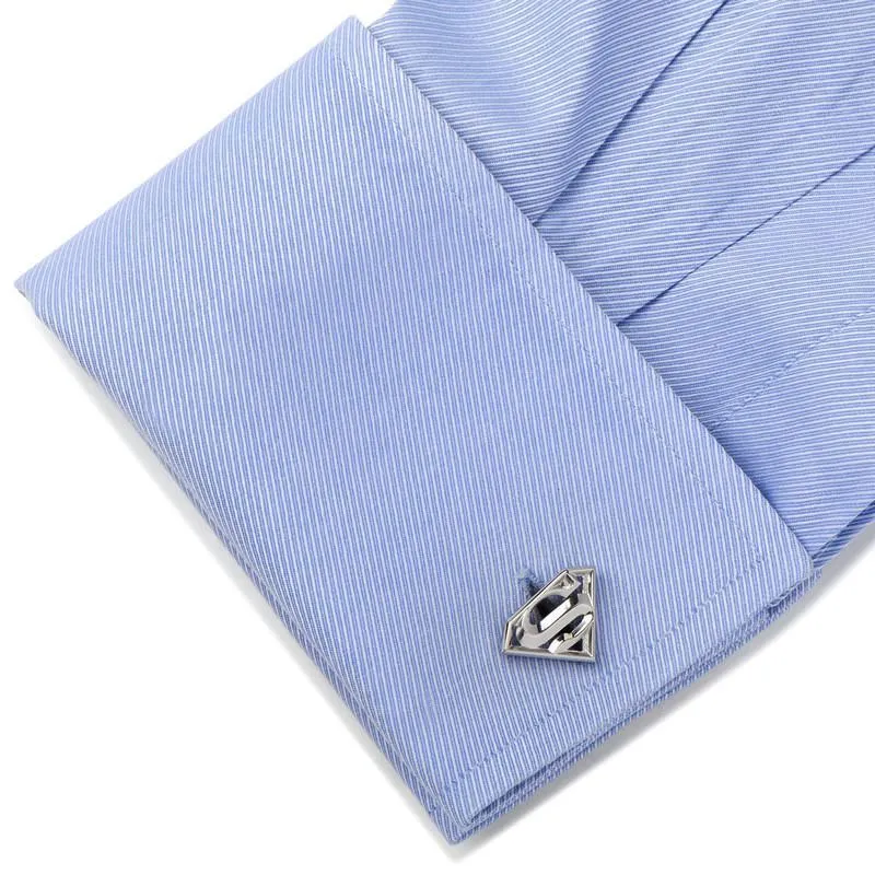 Stainless Steel Beveled Superman Shield Cufflinks