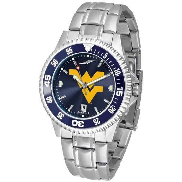 West Virginia Mountaineers Mens Competitor AnoChrome Steel Band Watch w/ Colored Bezel