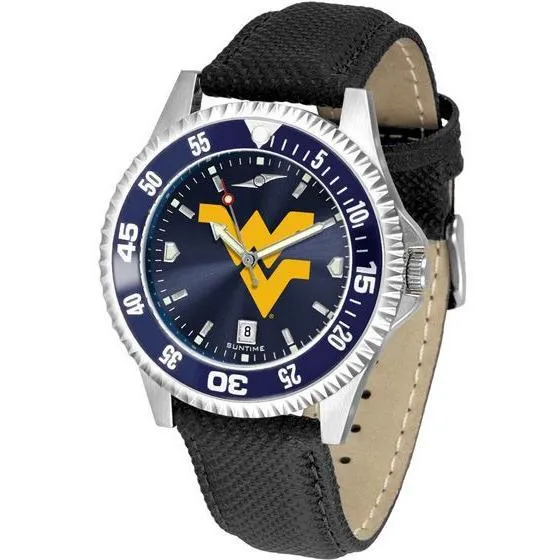 West Virginia Mountaineers Mens Competitor Ano Poly/Leather Band Watch w/ Colored Bezel