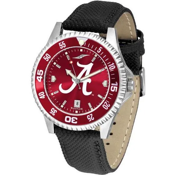 Alabama Crimson Tide Mens Competitor Ano Poly/Leather Band Watch w/ Colored Bezel