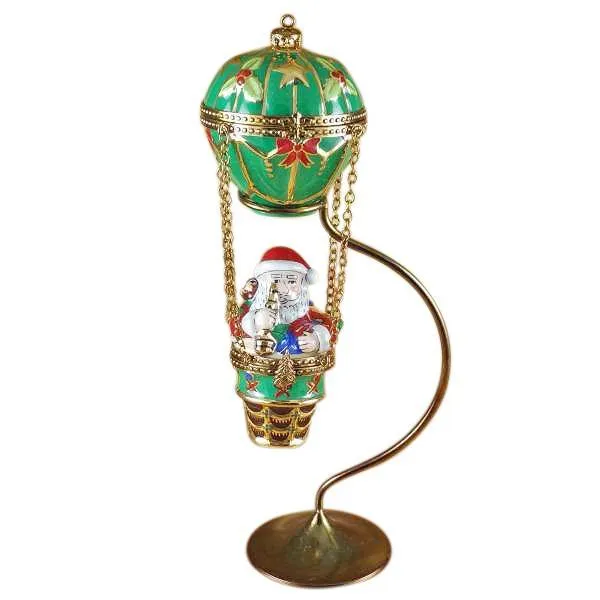 Santa In Balloon With Brass Stand Limoges Box by Rochard™