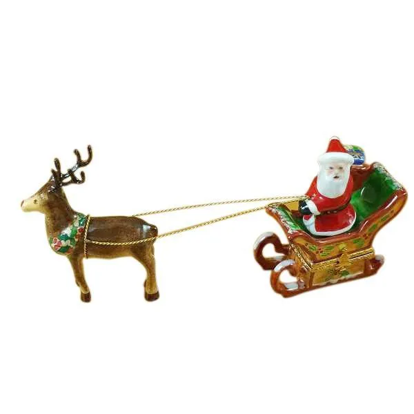Santa In Sleigh with Reindeer Limoges Box by Rochard™
