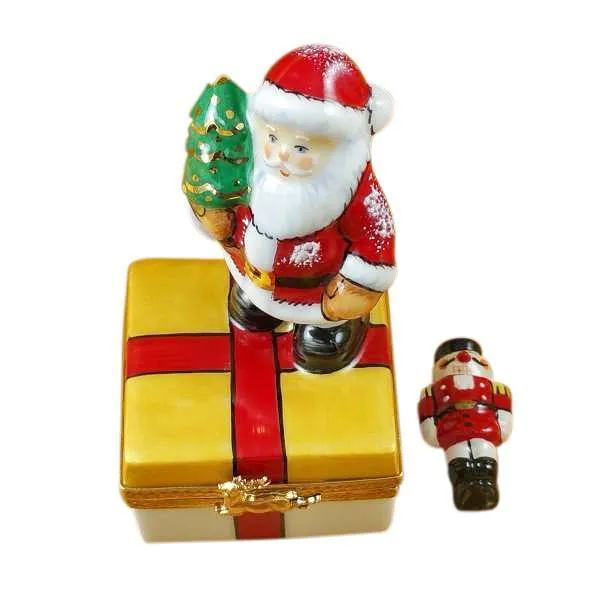 Santa On Present With Removable Nutcracker Limoges Box by Rochard™