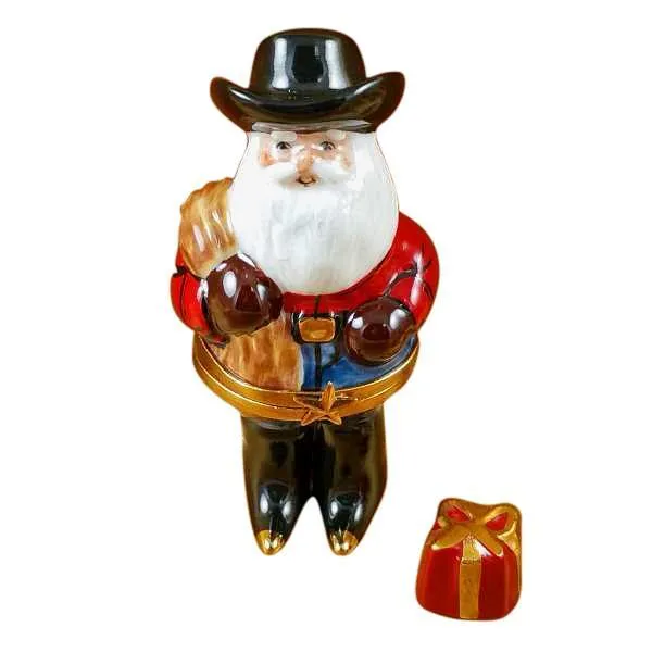 Santa With Cowboy Hat, Boots, Rope Limoges Box by Rochard™