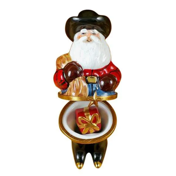 Santa With Cowboy Hat, Boots, Rope Limoges Box by Rochard™