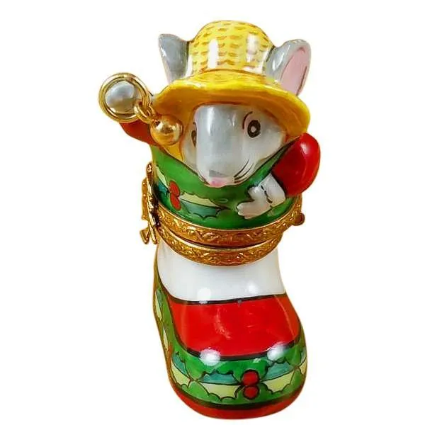 Santa Mouse In Stocking Limoges Box by Rochard™