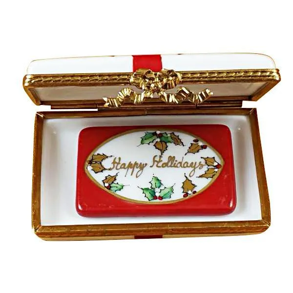 Gift Box With Red Bow - Happy Holidays Limoges Box by Rochard™