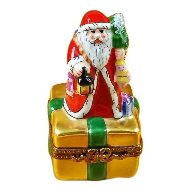 Santa On Box with Gifts & Lantern Limoges Box by Rochard™
