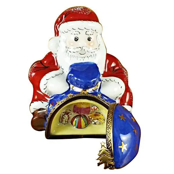 Santa Sitting With Gift Bag Limoges Box by Rochard™