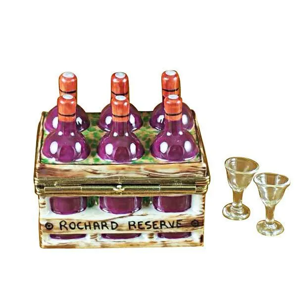 Wine Bottles In Crate With Two Glasses Limoges Box by Rochard™
