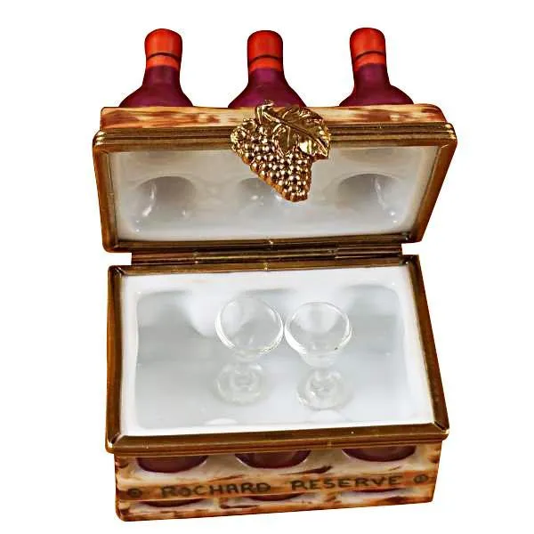 Wine Bottles In Crate With Two Glasses Limoges Box by Rochard™