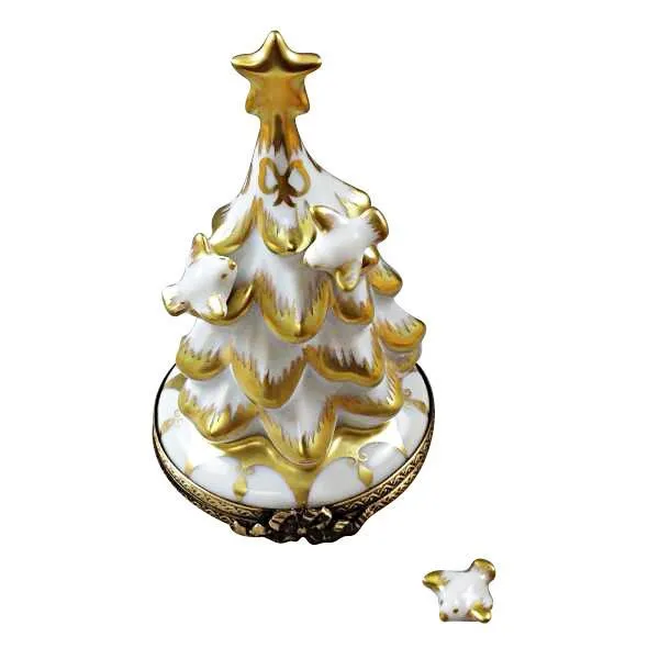 White and Gold Christmas Tree Limoges Box by Rochard™