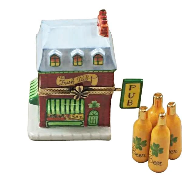 Irish Pub with 4 Beer Bottles Limoges Box by Rochard™