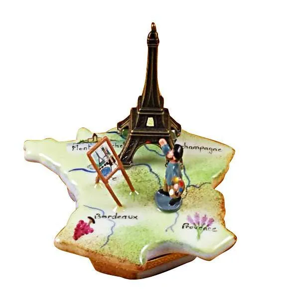 Map Of France with Monet & Eiffel Tower Limoges Box by Rochard™