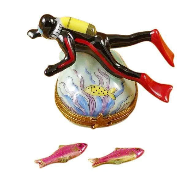 Scuba Diver with Two Removable Fish Limoges Box by Rochard™