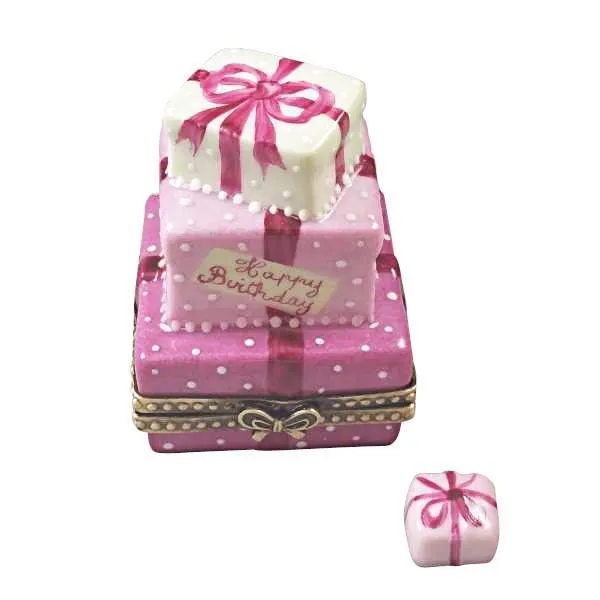 Pink Birthday Cake With Present Limoges Box by Rochard™