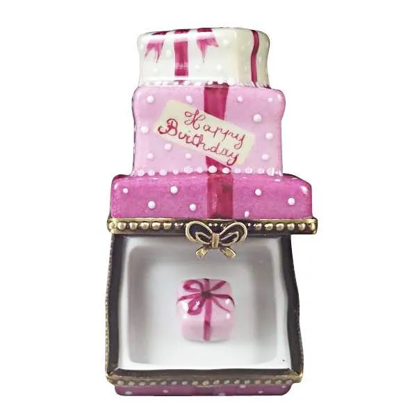 Pink Birthday Cake With Present Limoges Box by Rochard™