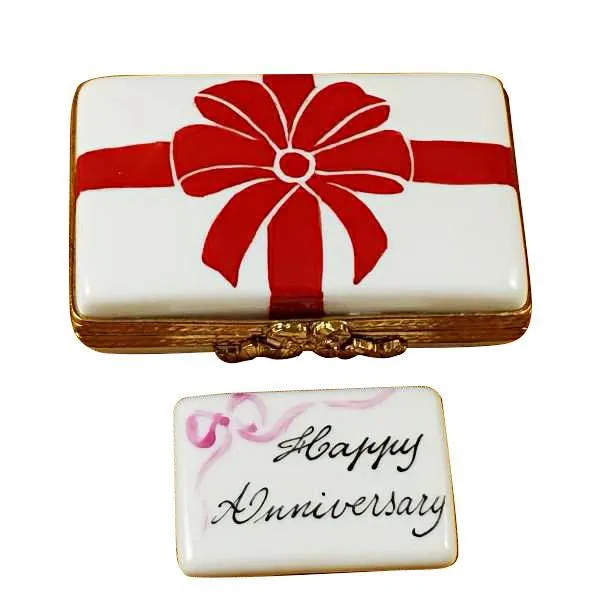 Gift Box With Red Bow - Happy Anniversary Limoges Box by Rochard™