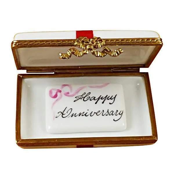 Gift Box With Red Bow - Happy Anniversary Limoges Box by Rochard™