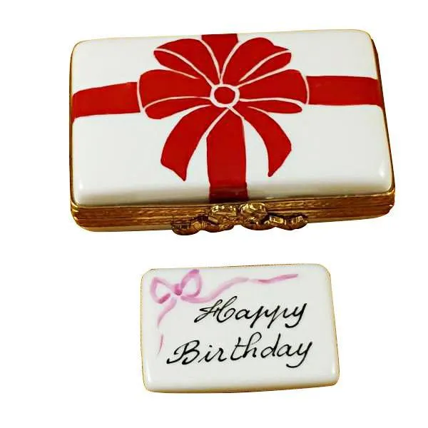 Gift Box With Red Bow - Happy Birthday Limoges Box by Rochard™
