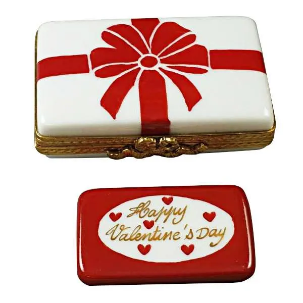 Gift Box With Red Bow - Happy Valentine's Day Limoges Box by Rochard™