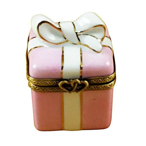 Pink Gift Wrapped Box W/Gold Ribbon Limoges Box by Rochard™