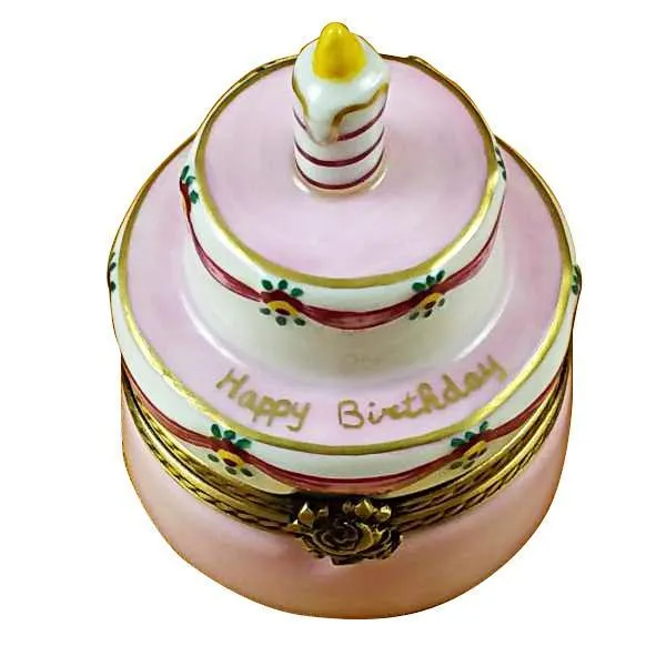 Birthday Cake with Pink Candle Limoges Box by Rochard™