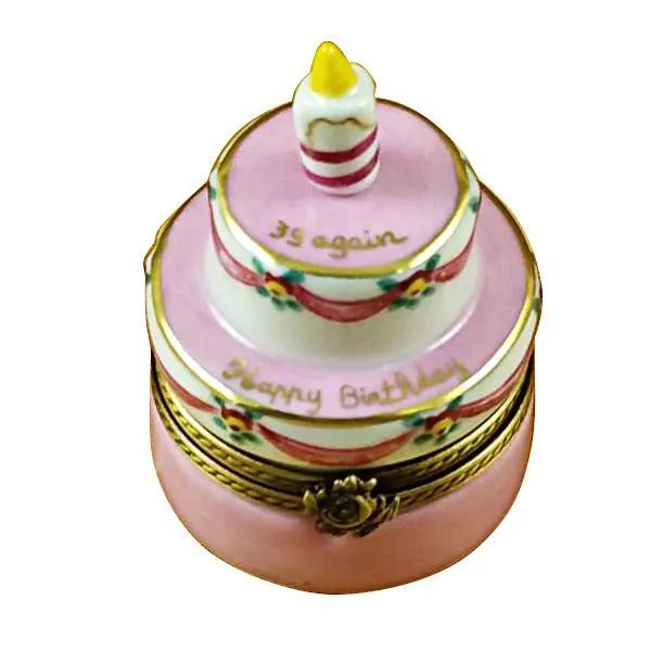 Birthday Cake with Pink Candle - "39 Again" Limoges Box by Rochard™