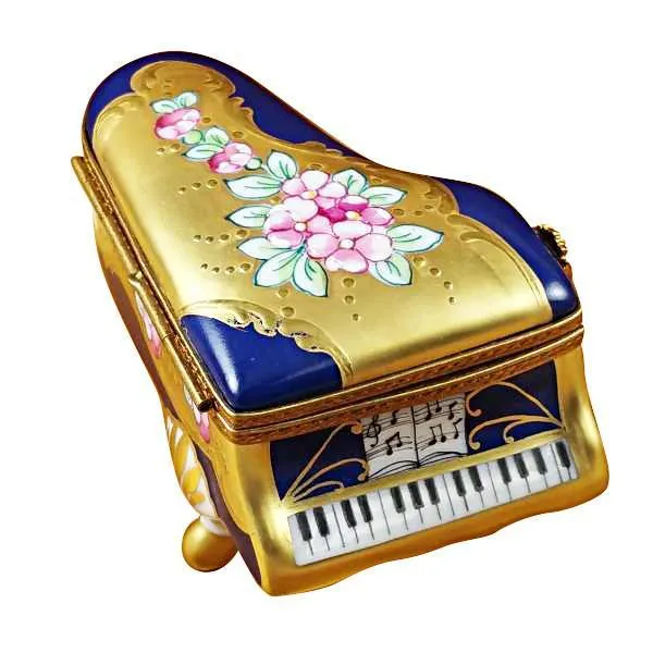Grand Piano Roses Blue/Gold Limoges Box by Rochard™