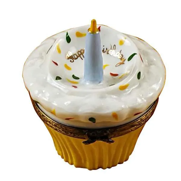Cupcake with Blue Candle Limoges Box by Rochard™