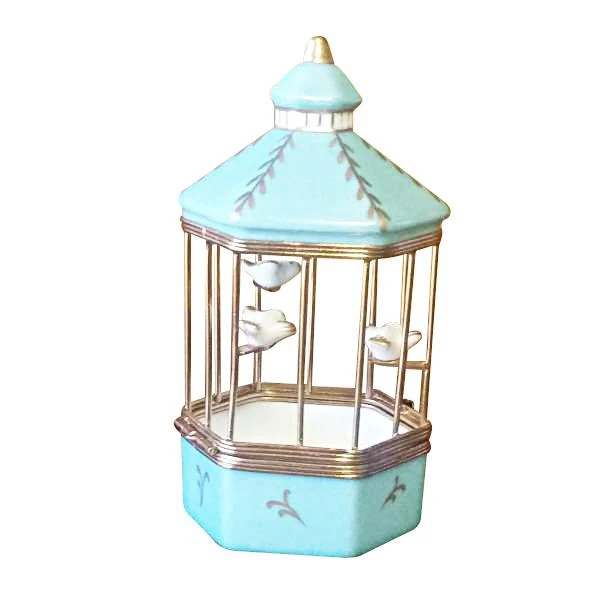 Tiffany Blue Birdcage with 3 Gold Birds Limoges Box by Rochard™