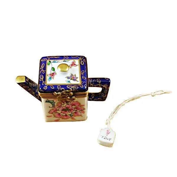 Square Teapot with Blue Spout & Handle Limoges Box by Rochard™