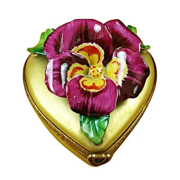 Pansy On Gold Heart Limoges Box by Rochard™