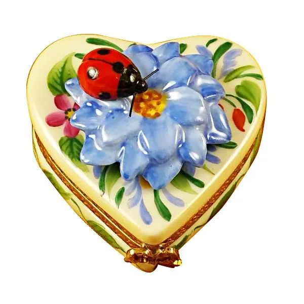 Heart Blue Flower with Lady Bug Limoges Box by Rochard™