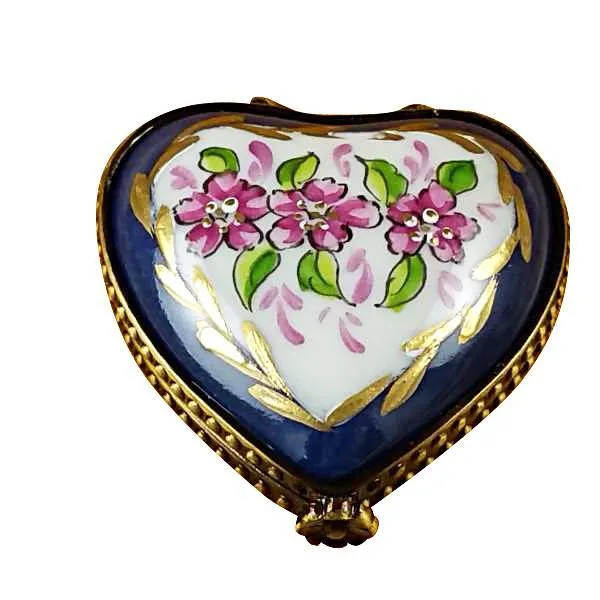 Mini Heart Roses On Blue Base Limoges Box by Rochard™