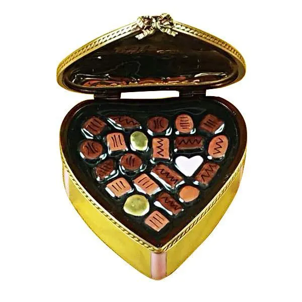 Gold Heart with Pink Bow & Chocolates Limoges Box by Rochard™
