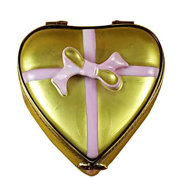 Gold Heart with Pink Bow & Chocolates Limoges Box by Rochard™