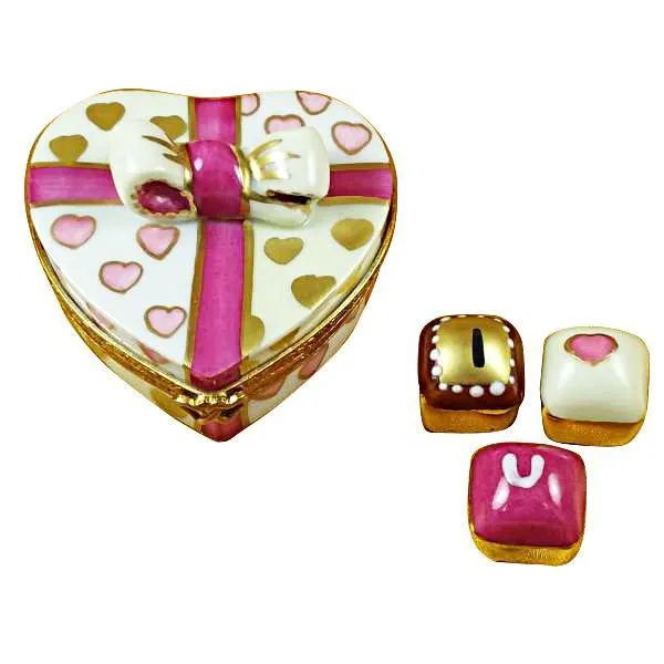 Pink Heart With Three Chocolates Limoges Box by Rochard™