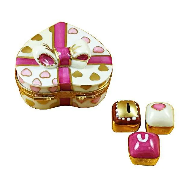 Pink Heart With Three Chocolates Limoges Box by Rochard™