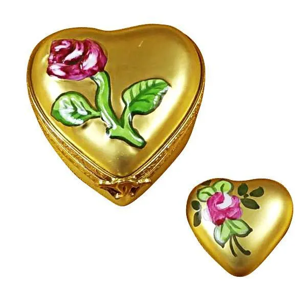 Heart with Gold Rose Limoges Box by Rochard™