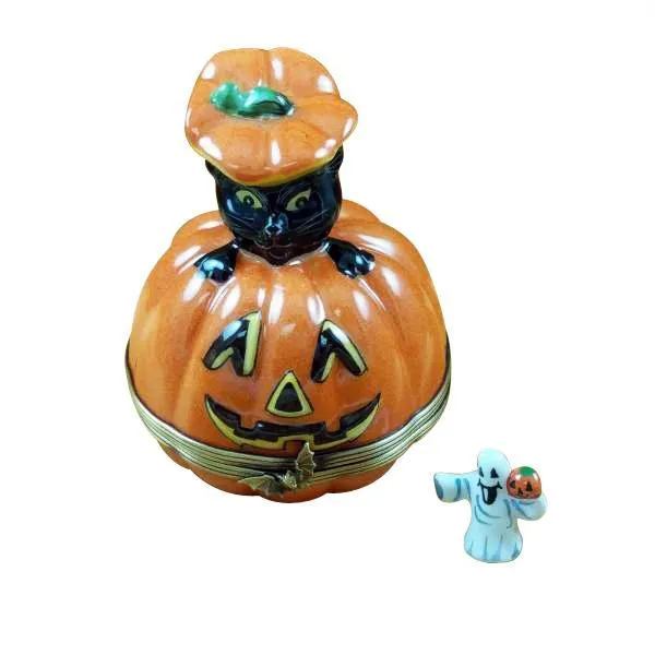 Black Cat on Jack-O-Lantern Limoges Box by Rochard™