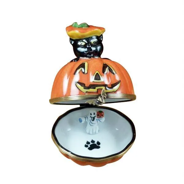 Black Cat on Jack-O-Lantern Limoges Box by Rochard™