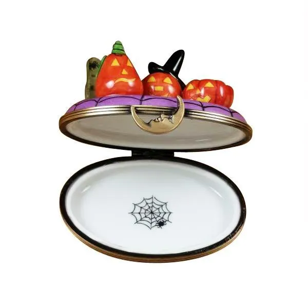 3 Pumpkin Scene with Witch Hat Limoges Box by Rochard™