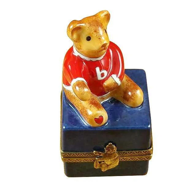 Small Bear On Blue Base Limoges Box by Rochard™
